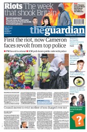 The Guardian Newspaper Front Page (UK) for 13 August 2011