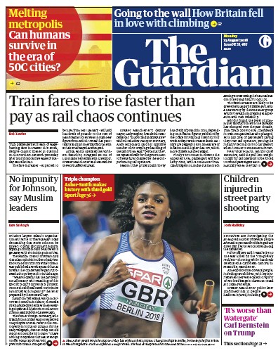 The Guardian Newspaper Front Page (UK) for 13 August 2018