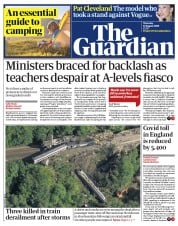 The Guardian (UK) Newspaper Front Page for 13 August 2020