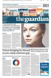 The Guardian Newspaper Front Page (UK) for 13 September 2014