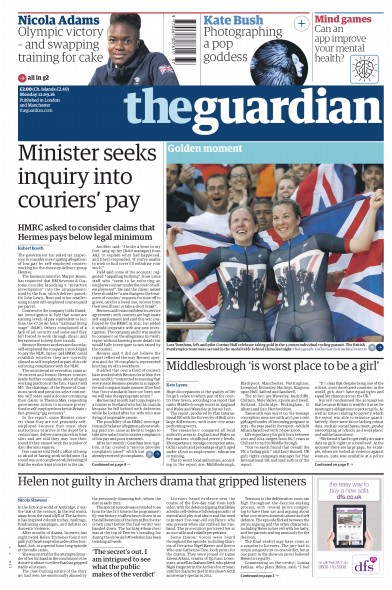 The Guardian Newspaper Front Page (UK) for 13 September 2016