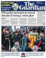 The Guardian (UK) Newspaper Front Page for 13 September 2022