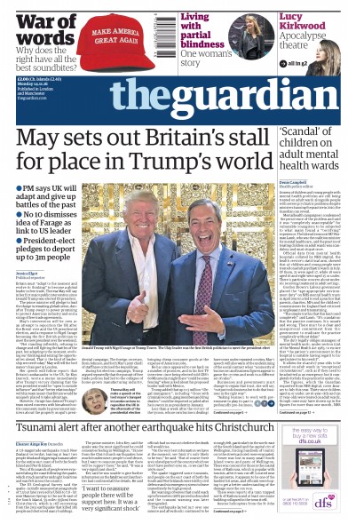 The Guardian Newspaper Front Page (UK) for 14 November 2016