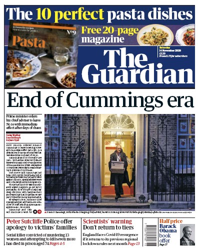 The Guardian Newspaper Front Page (UK) for 14 November 2020