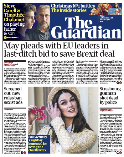 The Guardian Newspaper Front Page (UK) for 14 December 2018