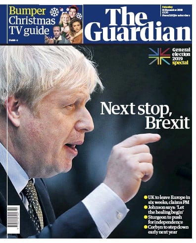 The Guardian Newspaper Front Page (UK) for 14 December 2019
