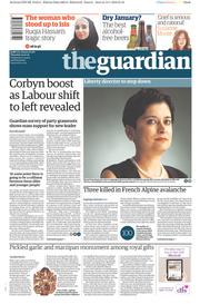 The Guardian (UK) Newspaper Front Page for 14 January 2016