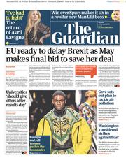 The Guardian (UK) Newspaper Front Page for 14 January 2019