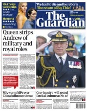The Guardian (UK) Newspaper Front Page for 14 January 2022