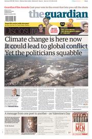 The Guardian Newspaper Front Page (UK) for 14 February 2014