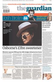 The Guardian Newspaper Front Page (UK) for 14 March 2014