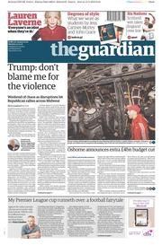 The Guardian (UK) Newspaper Front Page for 14 March 2016