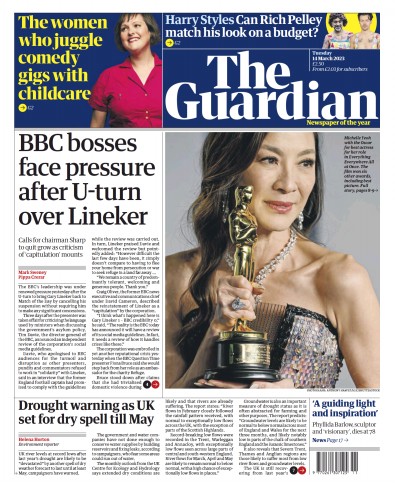 The Guardian Newspaper Front Page (UK) for 14 March 2023