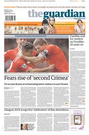 The Guardian Newspaper Front Page (UK) for 14 April 2014