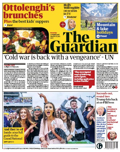 The Guardian Newspaper Front Page (UK) for 14 April 2018