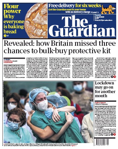 The Guardian Newspaper Front Page (UK) for 14 April 2020