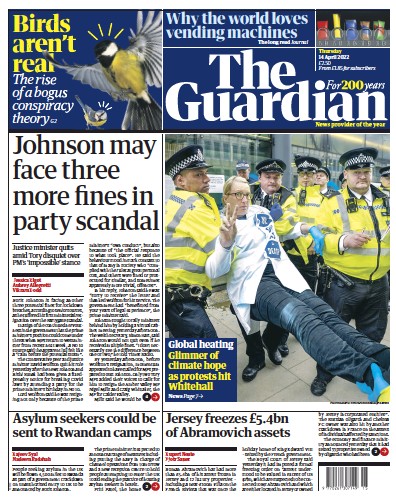 The Guardian Newspaper Front Page (UK) for 14 April 2022
