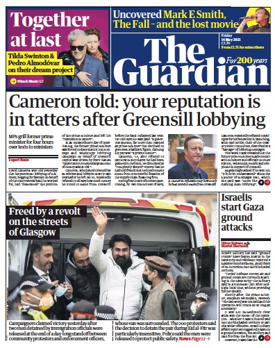 The Guardian Newspaper Front Page (UK) for 14 May 2021