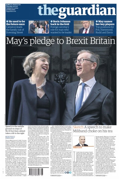 The Guardian Newspaper Front Page (UK) for 14 July 2016