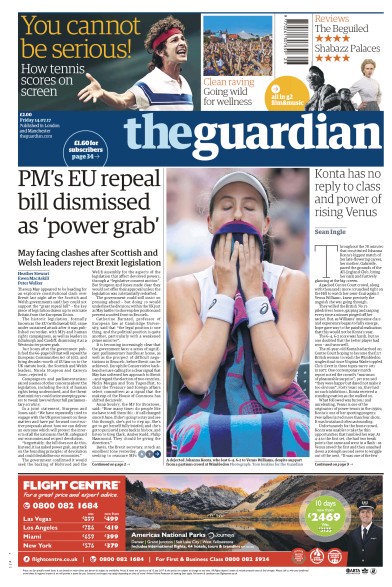 The Guardian Newspaper Front Page (UK) for 14 July 2017
