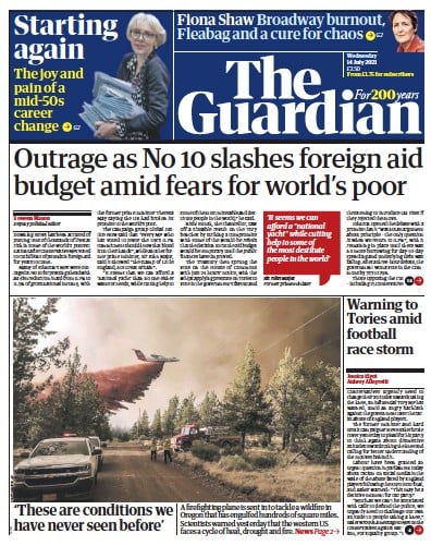 The Guardian Newspaper Front Page (UK) for 14 July 2021