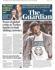 The Guardian (UK) Newspaper Front Page for 14 August 2018