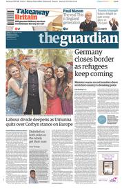 The Guardian (UK) Newspaper Front Page for 14 September 2015