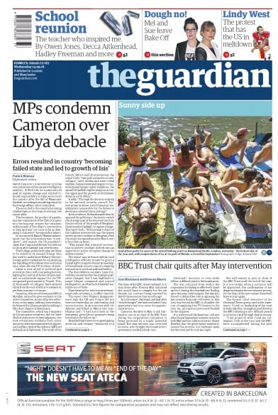 The Guardian Newspaper Front Page (UK) for 14 September 2016