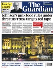 The Guardian front page for 14 September 2022