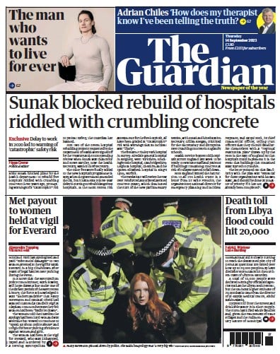 The Guardian Newspaper Front Page (UK) for 14 September 2023
