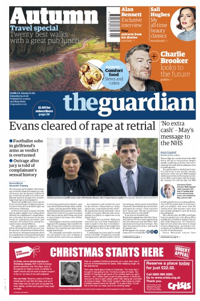 The Guardian Newspaper Front Page (UK) for 15 October 2016