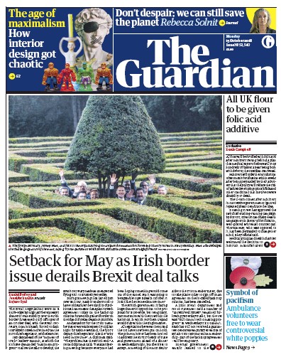 The Guardian Newspaper Front Page (UK) for 15 October 2018