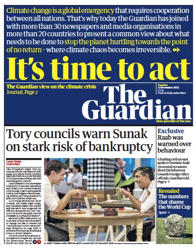 The Guardian Newspaper Front Page (UK) for 15 November 2022