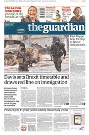 The Guardian (UK) Newspaper Front Page for 15 December 2016