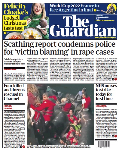The Guardian Newspaper Front Page (UK) for 15 December 2022