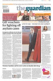 The Guardian Newspaper Front Page (UK) for 15 January 2014