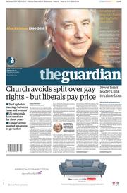 The Guardian (UK) Newspaper Front Page for 15 January 2016