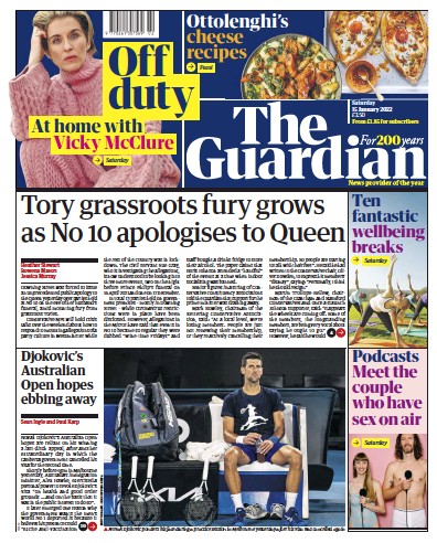 The Guardian Newspaper Front Page (UK) for 15 January 2022