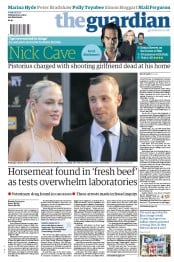 The Guardian (UK) Newspaper Front Page for 15 February 2013