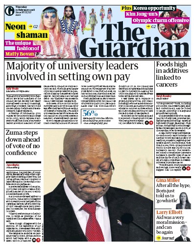 The Guardian Newspaper Front Page (UK) for 15 February 2018