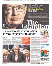 The Guardian (UK) Newspaper Front Page for 15 March 2018