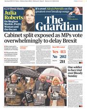 The Guardian (UK) Newspaper Front Page for 15 March 2019