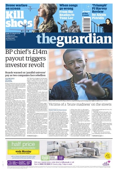 The Guardian Newspaper Front Page (UK) for 15 April 2016