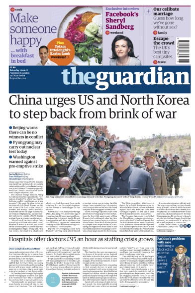 The Guardian Newspaper Front Page (UK) for 15 April 2017