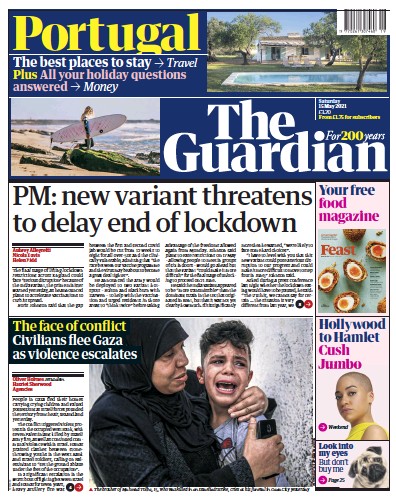 The Guardian Newspaper Front Page (UK) for 15 May 2021