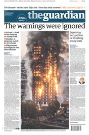 The Guardian (UK) Newspaper Front Page for 15 June 2017