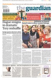 The Guardian (UK) Newspaper Front Page for 15 July 2014
