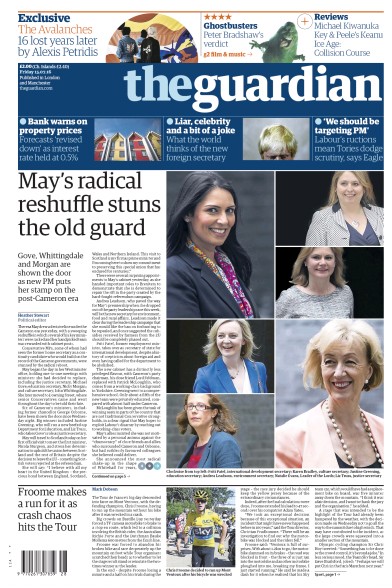 The Guardian Newspaper Front Page (UK) for 15 July 2016