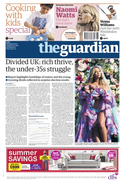 The Guardian Newspaper Front Page (UK) for 15 July 2017