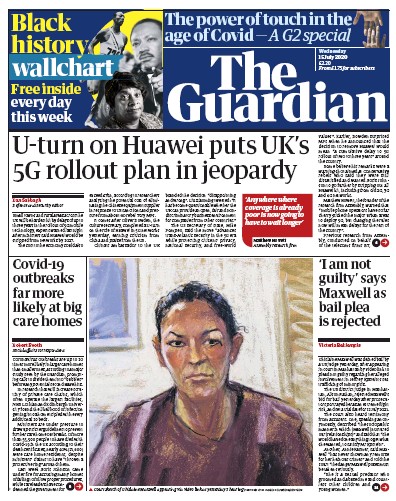 The Guardian Newspaper Front Page (UK) for 15 July 2020